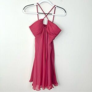 Vintage y2k Aidan Mattox Silk Coral Pink Halter Mini Dress
